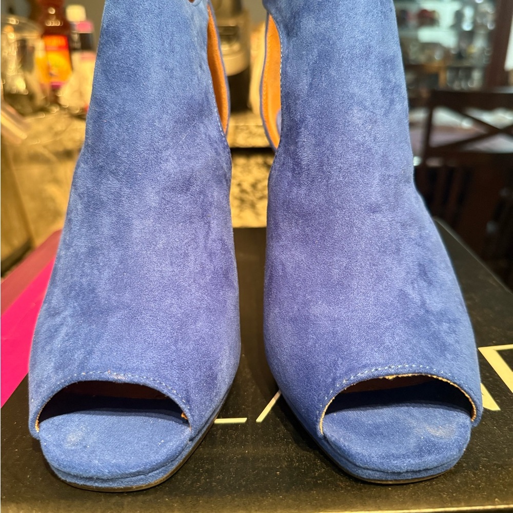 Lane Bryant Blue Suede Peep-Toe Boots